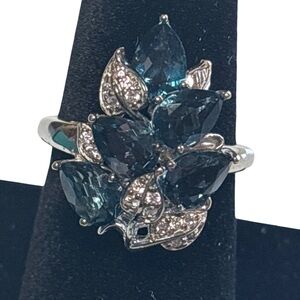 Vibrant Blue and Silver Leaf Design Women's Ring Size 9